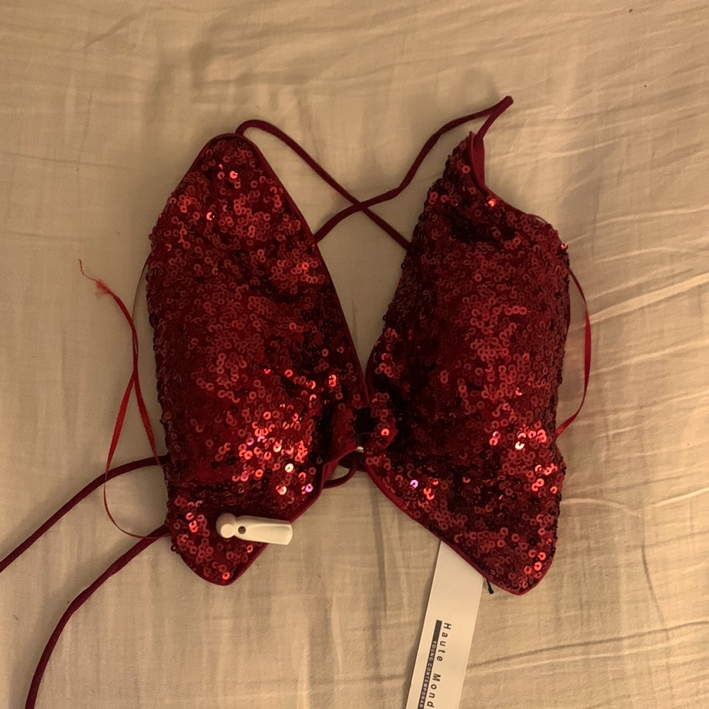 Sequins, Open-back, Lace-up, Crop top